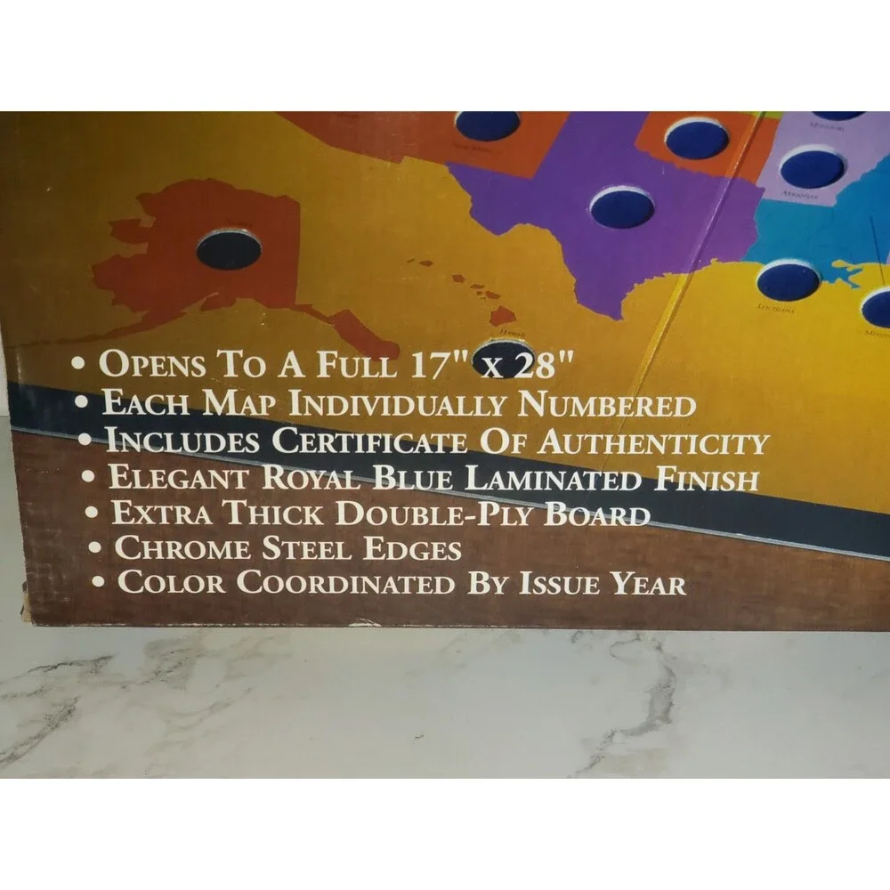 New 1999-2008 US State Quarters Collector's Map Coin Display 17